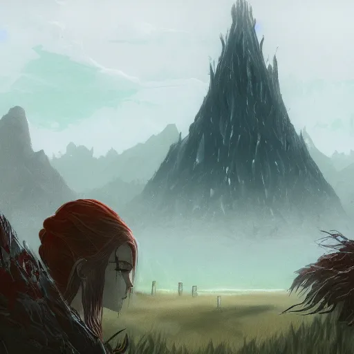 Prompt: scenery of elden ring in the style of the game gris