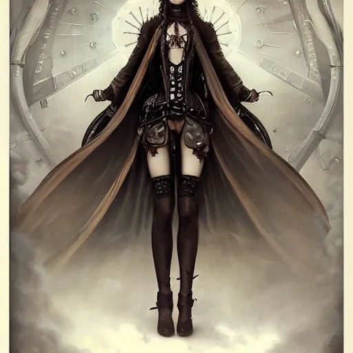 Image similar to by tom bagshaw, ultra realist soft painting of sci fi carnival of curiosities, single steampunk dollpunk warrior in a full body gothic robe, partial symmetry accurate features, very intricate details, focus, curvy, award winning, ultra dense fog