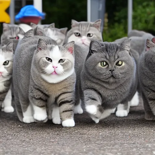 Prompt: Cute british shorthair cat army marching together, realistic