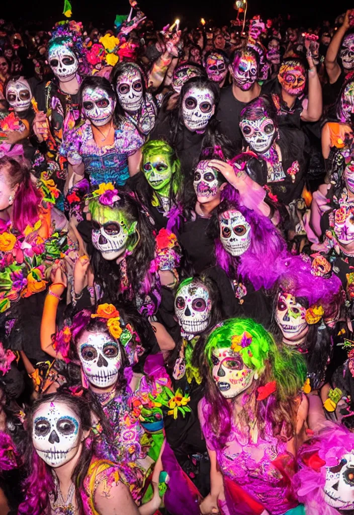 Prompt: raves celebrating the day of the dead