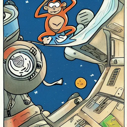 Prompt: A cartoon of a monkey in space