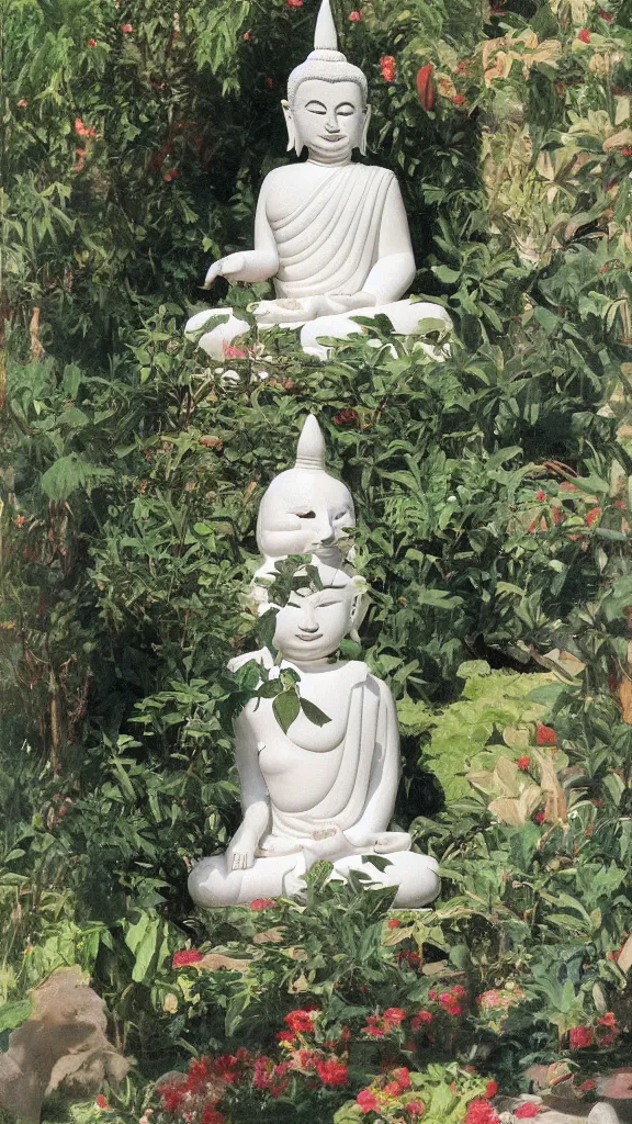 Prompt: a huge buddhism rabbit statue beside a persian pot in botanical room by john singer sargent