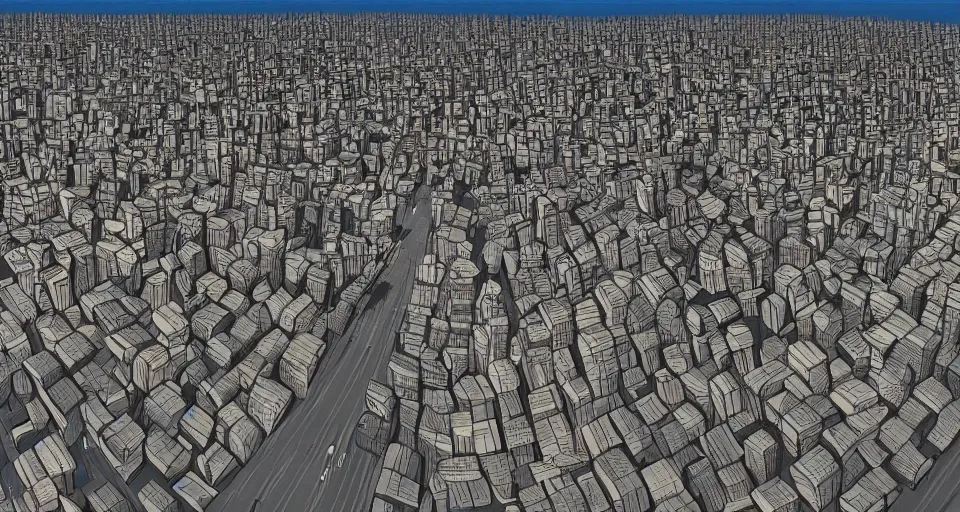 Image similar to City of cardboard viewed from the streets, ultrawide angle photo