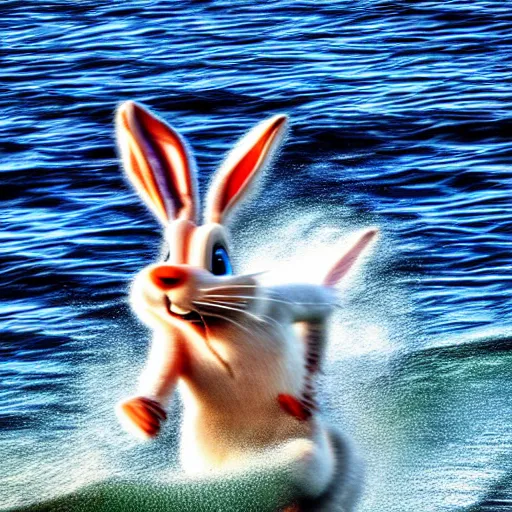 Image similar to Photo of Bugs Bunny running through the ocean, photography, HDR