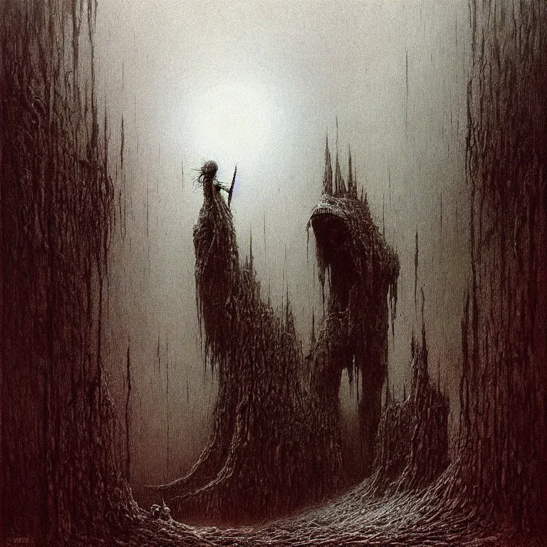 Prompt: dark underground with monsters by Beksinski, Luis Royo