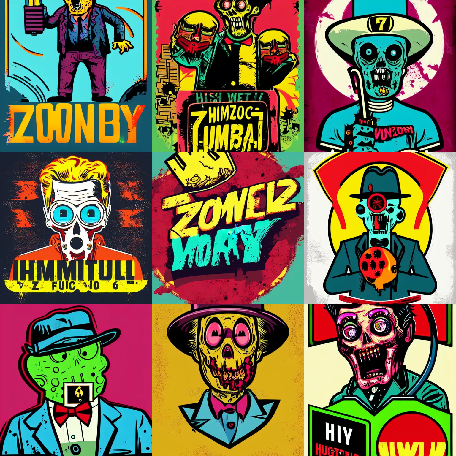 Prompt: humoristic zombie fallout 7 6 retro futurist illustration art by butcher billy, sticker, colorful, illustration, highly detailed, simple, smooth and clean vector curves, no jagged lines, vector art, smooth andy warhol style