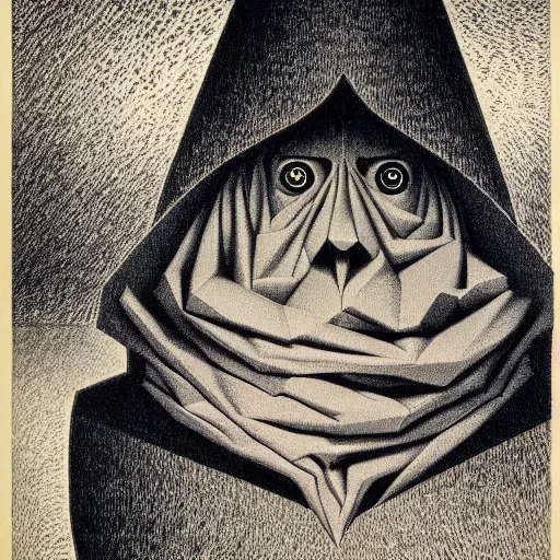 Image similar to lithography grain effect on paper secret artefact conceptual figurative post - morden monumental dynamic portrait drawn by goya and escher and hogarth, inspired by magritte, illusion surreal art, highly conceptual figurative art, intricate detailed illustration, controversial poster art, polish poster art, geometrical drawings, no blur
