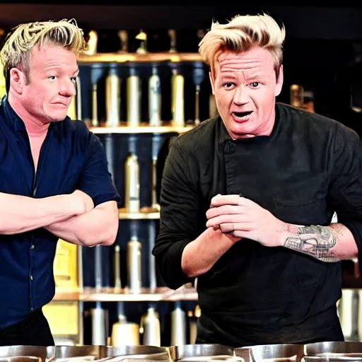 Image similar to jamie oliver fighting gordon ramsey, photo