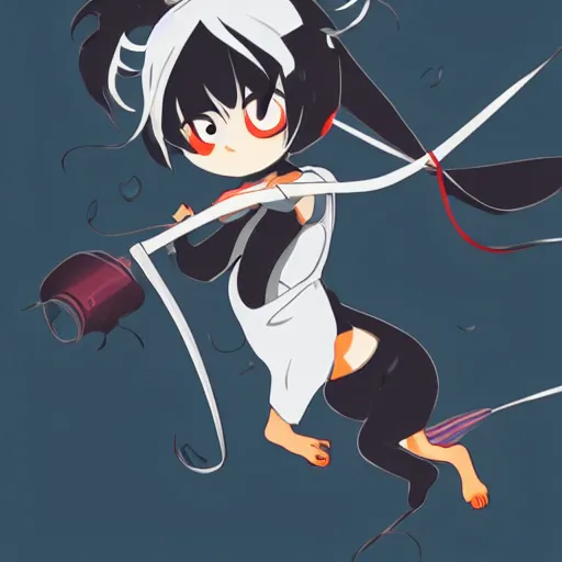 Prompt: black hanekawa, trending on artstation, by darwin cooke, vector art