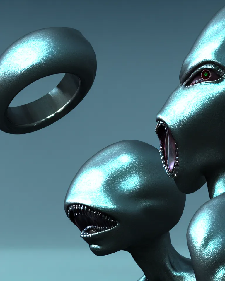 Image similar to epic portrait of alien metal rings queen epic octane vfx maya render