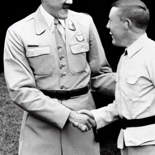 Prompt: Barack Obama and Adolf Hitler shaking hands, black and white photo