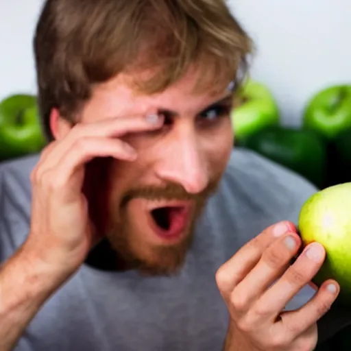 Prompt: Man eating a grenade like an apple