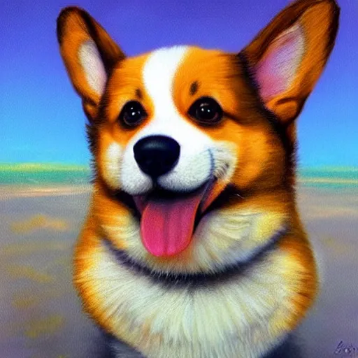 Image similar to a photorealistic painting of a corgi by johfra bosschart, lisa frank, dark fantasy art, high detail, trending on artstation