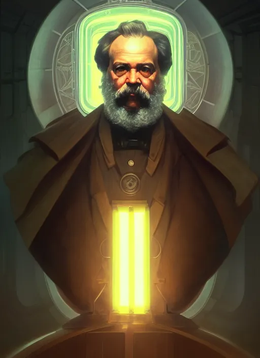 Prompt: symmetry!! portrait of karl marx, sci - fi, glowing lights!! intricate, elegant, highly detailed, digital painting, artstation, concept art, smooth, sharp focus, illustration, art by artgerm and greg rutkowski and alphonse mucha, 8 k