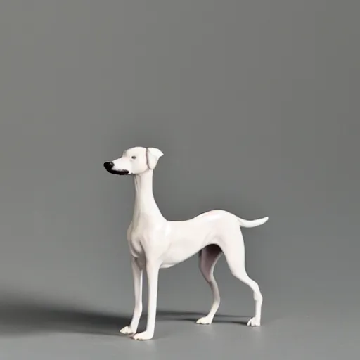 Image similar to porcelain whippet sculpture, pastel colors, depth of field, 8 k, hyper detailed, intricate