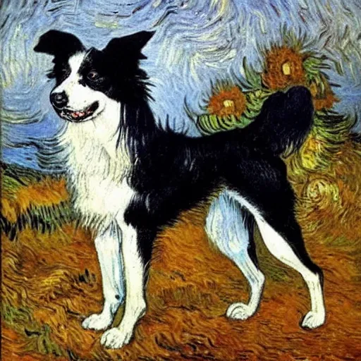 Image similar to Painting of a Border Collie by van Gogh