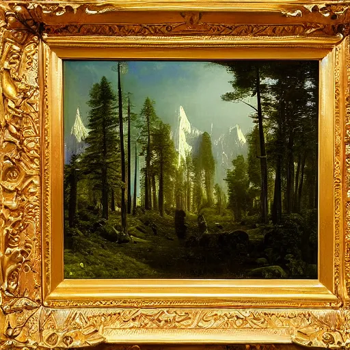 Image similar to masterpiece oil painting of a fantasy hotel in a beautiful forest by ivan shishkin and aivazovsky, highly detailed