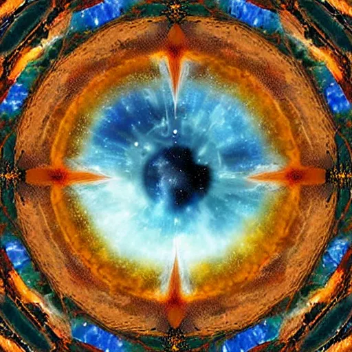 Image similar to falling sky. seven holy stakes. a portal to another world. parabolic gearbox. expanding universe. time controlled by slipping cogwheels. existence of god. swimming with open water in all directions. drowning. a thread connecting all living human eyes. a kaleidoscope of holy stakes. a sky of exploding stars. god disproving the existence of god.