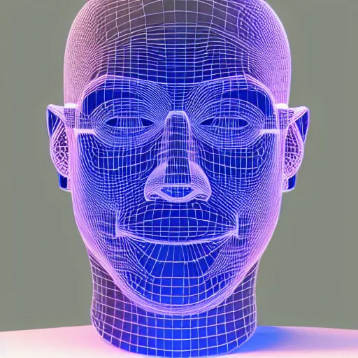 Image similar to a 3d human head made up of shiny holograms