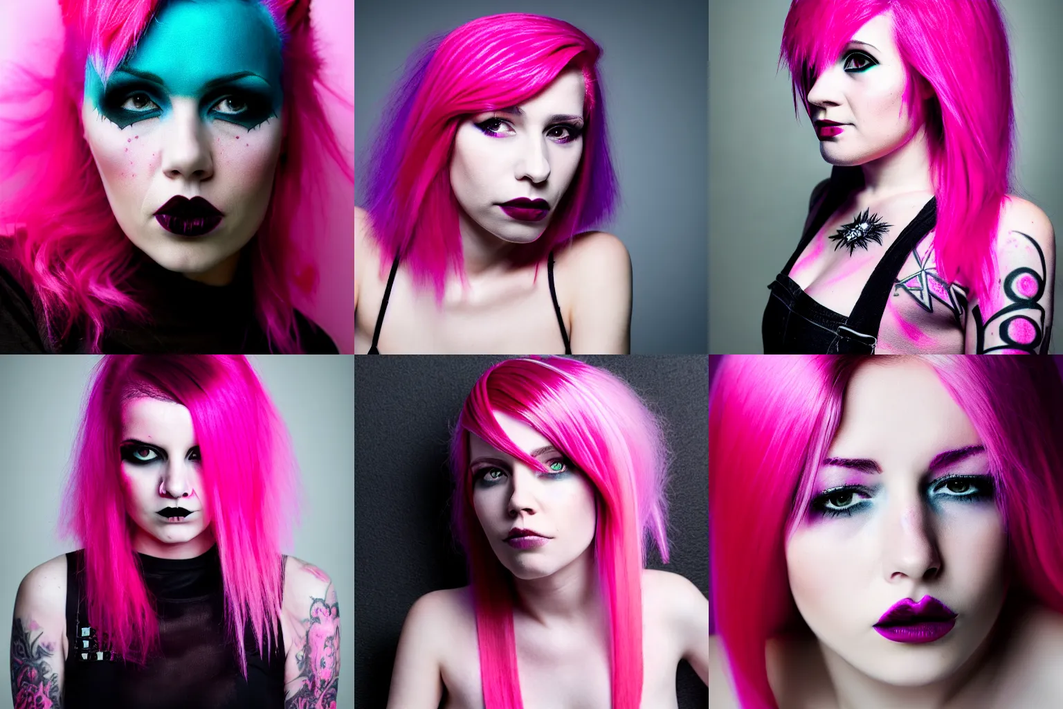 Prompt: beautiful woman with pink-dyed hair wearing alternative clothing, 8k, portrait