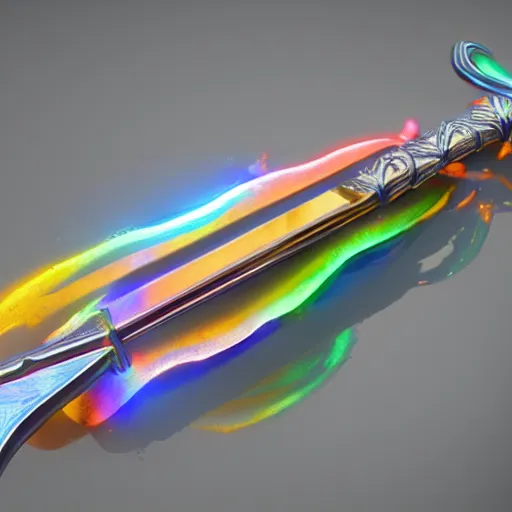 Prompt: a mythic legendary elemental multicolor sword creating a powerful aura, octane render, unreal engine, 3D, 8K, ultra detailed, as coherent as Dall-E 2