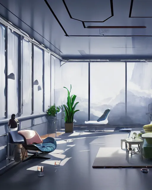 Prompt: artstation scifi scene of a safe room as ikea ad, lounge furniture, sky mural on the room ceiling, holographic art walls, windows, large terrarium, paneled walls, unreal engine 5, hyper realism, realistic shading, cinematic composition, blender render, octane render, hdr, detailed textures, photorealistic, wide shot