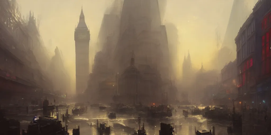 Image similar to london in 1 9 1 7, extremely detailed digital painting, in the style of fenghua zhong and ruan jia and jeremy lipking and peter mohrbacher, mystical colors, rim light, beautiful lighting, 8 k, stunning scene, raytracing, octane, trending on artstation