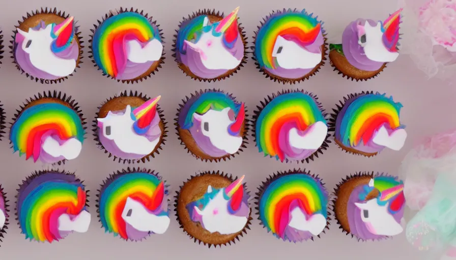 Image similar to unicorn rainbow cupcake designs 8 k