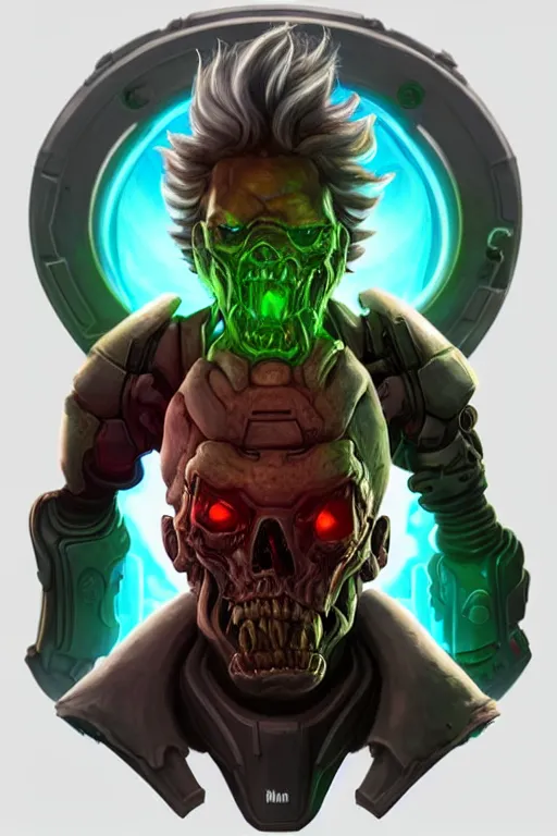 Image similar to an in game portrait of rick sanchez from doom eternal, doom eternal art style.