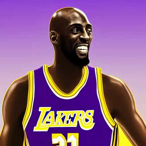 Prompt: Kevin Garnett wearing a Los Angeles Lakers uniform digital art
