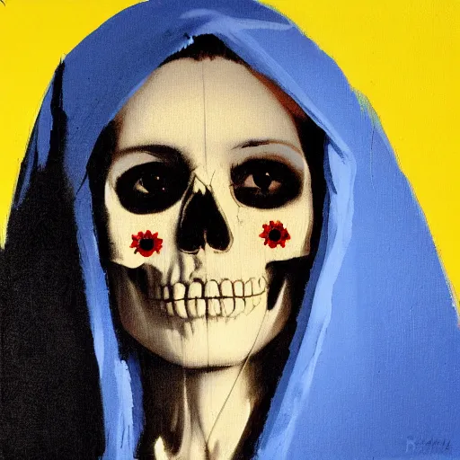 Prompt: painting of the virgin mary skull face by greg rutkowski and andy warhol