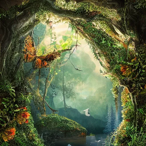 Prompt: future in harmony with nature. Beautiful detailed digital art by Lurid. (2022)