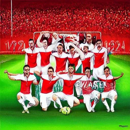 Prompt: polish football national team winning World Cup oil painting