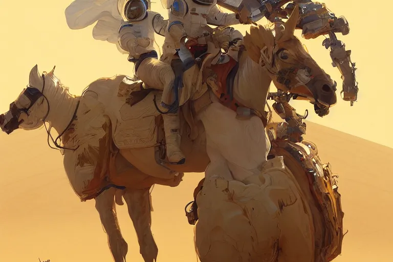 Prompt: character concept of an astronaut, with beer bottle in hand, riding a horse and marching through the desert, highly detailed, digital painting, artstation, concept art, symmetry, smooth, sharp focus, illustration, art by artgerm and greg rutkowski and alphonse mucha