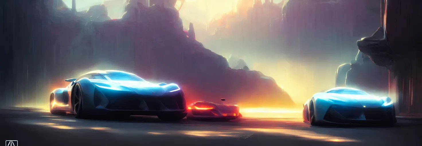 Image similar to Super car, concept art, low angle, high detail, warm lighting, volumetric, godrays, vivid, beautiful, trending on artstation, by Jordan grimmer, art greg rutkowski