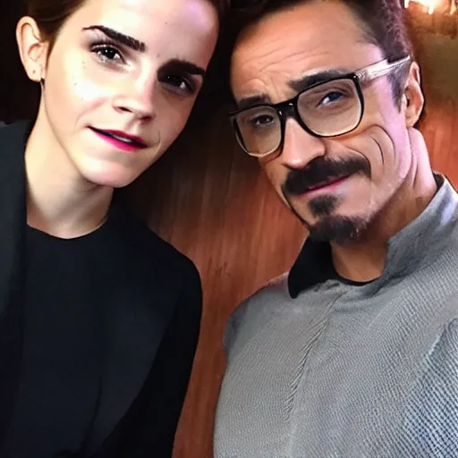 Image similar to a selfie of emma watson with ironman