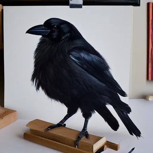 Prompt: closeup of a crow, white feathers, high contrast, oil paint, extremely detailed