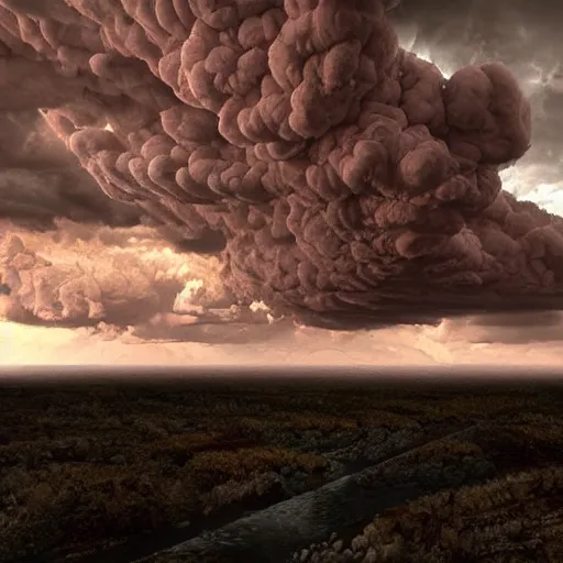 Prompt: red cumulonimbus clouds, screenshot from the Matrix, in style of Doom, in style of Midjourney, insanely detailed and intricate, golden ratio, elegant, ornate, unfathomable horror, elite, ominous, haunting, matte painting, cinematic, cgsociety, Andreas Marschall, James jean, Noah Bradley, Darius Zawadzki, vivid and vibrant