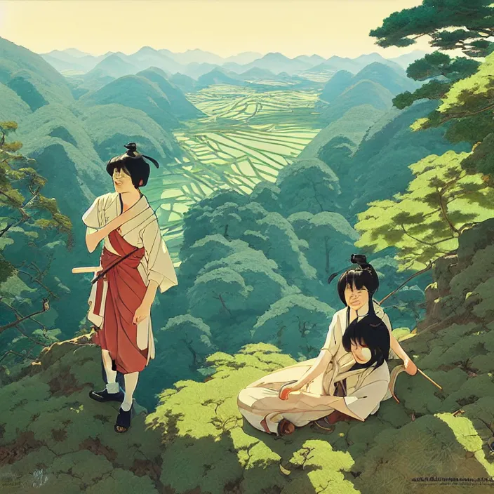 Image similar to japanese countryside, in the style of studio ghibli, j. c. leyendecker, greg rutkowski, artem