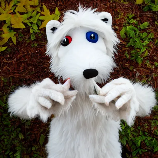 Prompt: a white wolf muppet