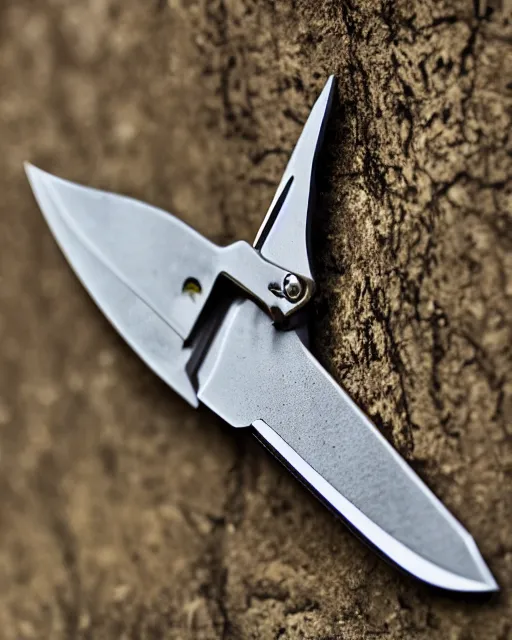 Prompt: A folding knife, highly detailed, bokeh, 90mm, f/1.4