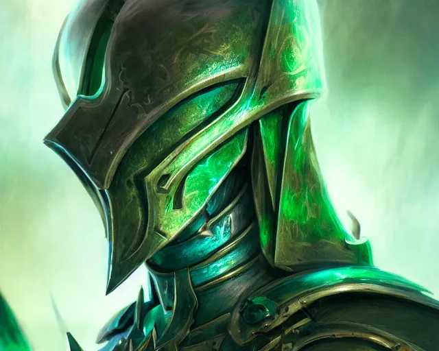 Image similar to extreme close up portrait of a aeldari in wraithbone armor, bottom up green lighting, stoic, poised, deep focus, d & d, fantasy, intricate, highly detailed, digital painting, artstation, concept art, matte, sharp focus, illustration, hearthstone, art by artgerm and greg rutkowski and alphonse mucha