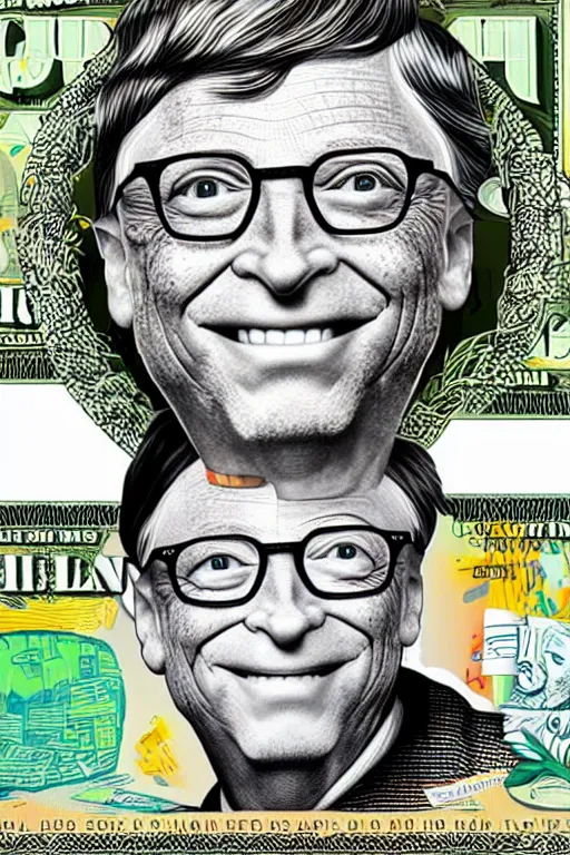 Image similar to bill gates as a garbage pail kid dollar bill