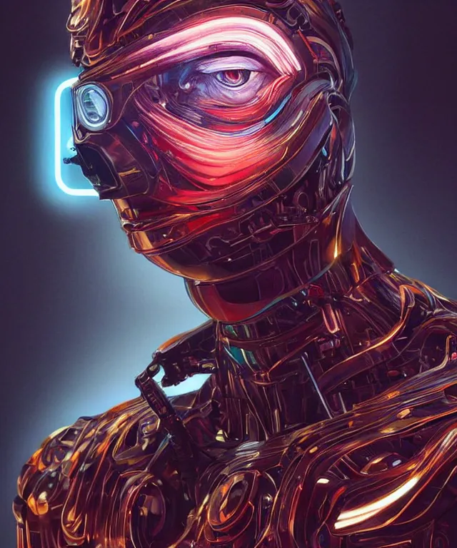 Prompt: a man turning into an android portrait wearing a part cybernetic body, surrealism, scifi, intricate, elegant, sharp eyebrows, highly detailed cybernetic body, neon glowing eyes, digital painting, artstation, concept art, smooth, sharp focus, illustration, art by artgerm and moebius and peter mohrbacher