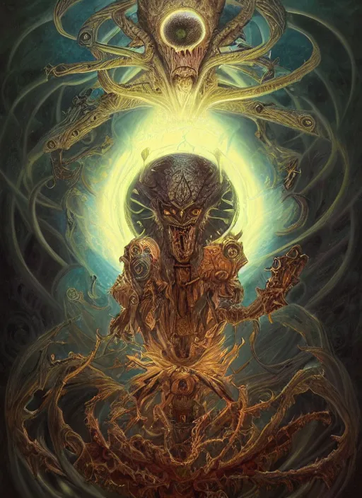 Image similar to occult demon glowing eyes, shamanic poster lsd art, intricate, elegant, highly detailed, centered, digital painting, artstation, concept art, smooth, sharp focus, illustration, artgerm, tomasz alen kopera, peter mohrbacher, donato giancola, joseph christian leyendecker, wlop, frank frazetta