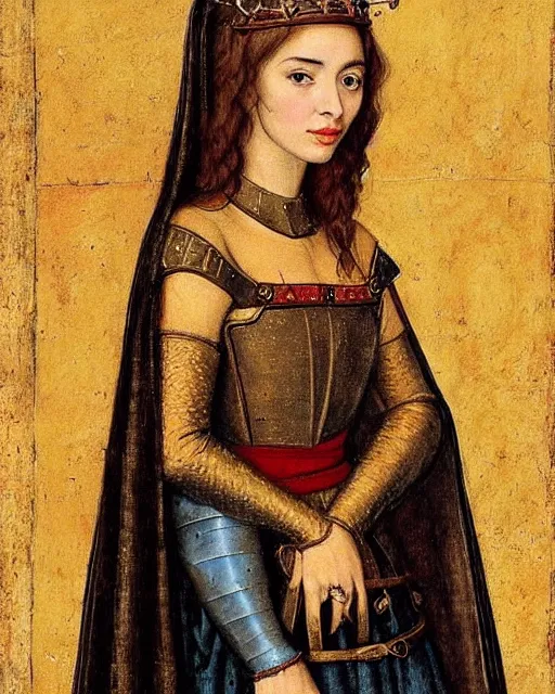 Prompt: medieval portrait of ana de armas dressed as a knight, in the style of eugene de blaas