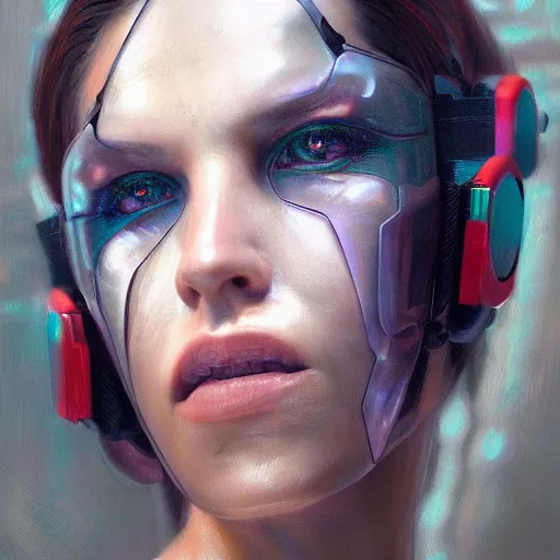 Image similar to cyberpunk cyborg fashion model portrait, hyperrealism oil painting, artstation