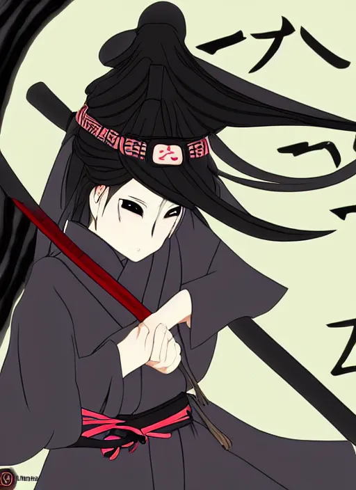 KREA - anime beautiful samurai girl with blindfold, anime, samurai