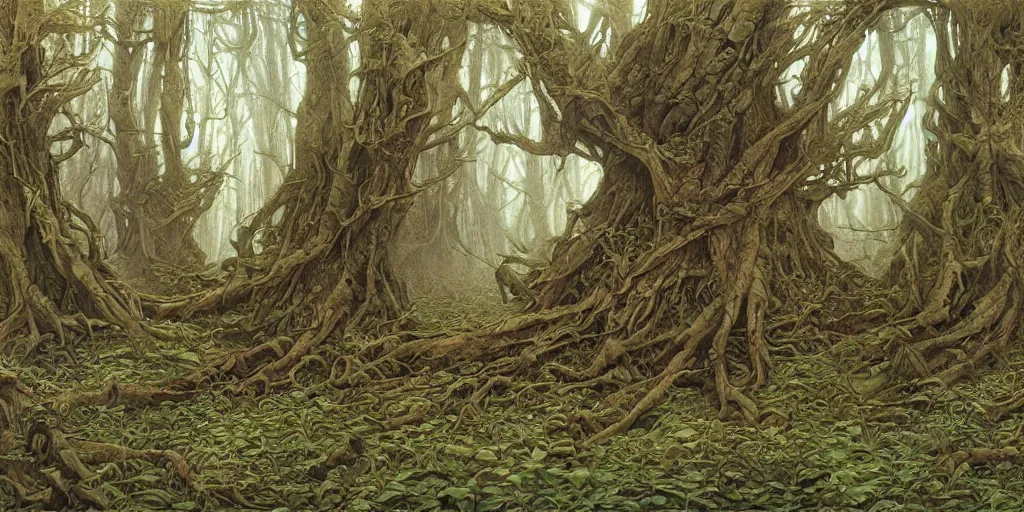 Prompt: artwork by john howe of the wretched thicket