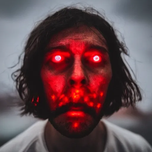 Image similar to a man with red glowing eyes